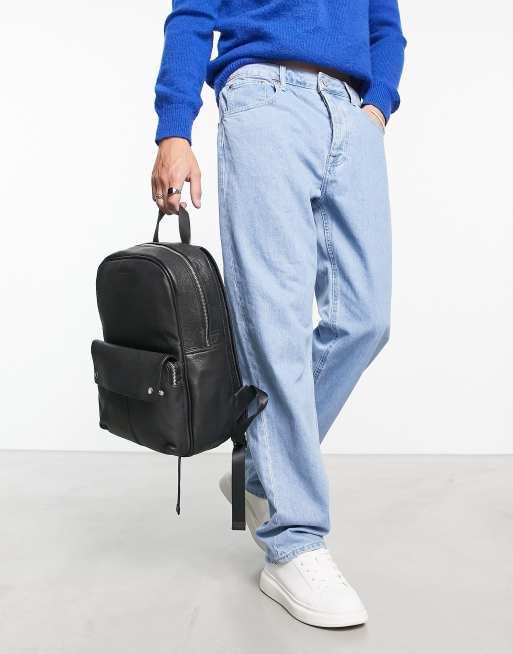 Mochila negra con bolsillo delantero de cuero de Bolongaro Trevor