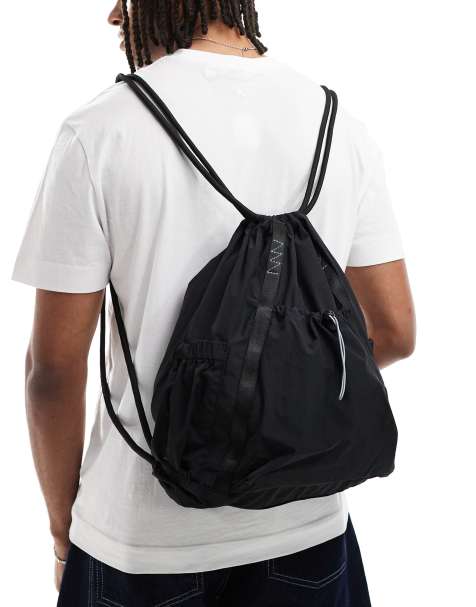 Mochila negra con cordón ajustable de ASOS DESIGN - view 1