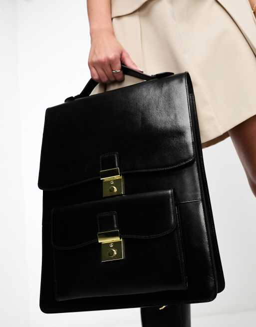 Mochila negra con detalle de bolsillo de cuero premium de ASOS DESIGN, 3 de 4