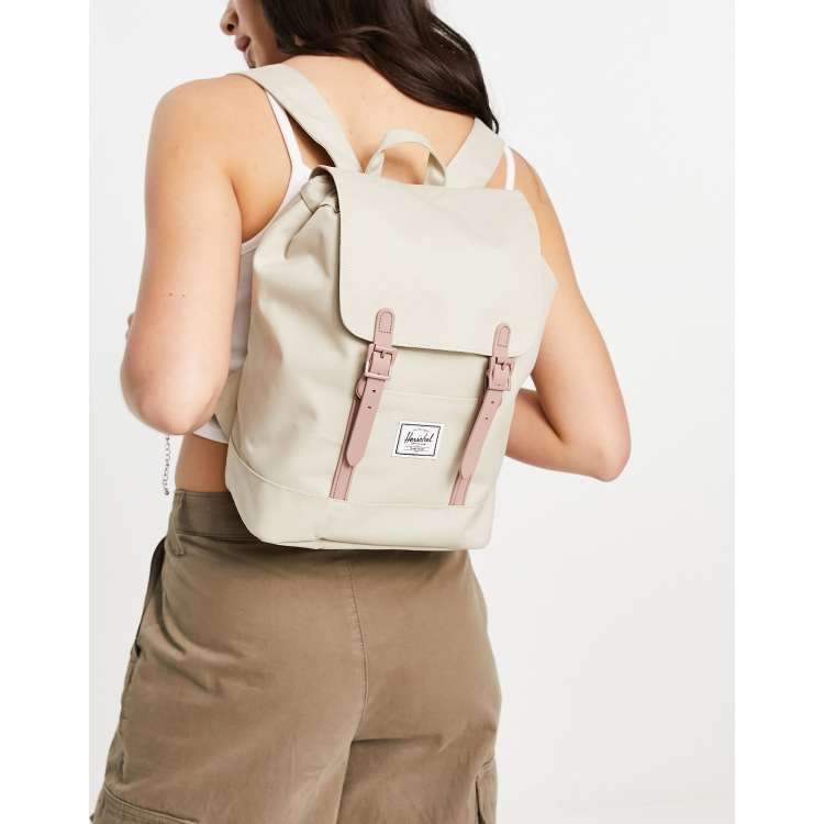 Mochila peque a color pel cano con correas engomadas rosas Retreat