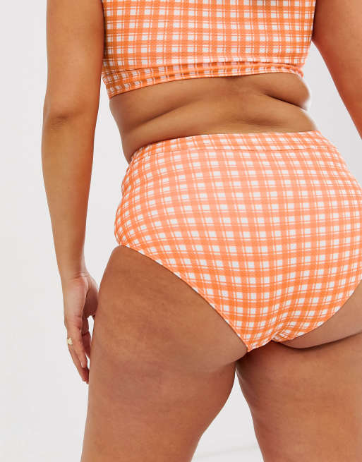 Mod Cloth – Sissone – Orangerutig strukturerad bikiniunderdel med hög midja, 2 av 4