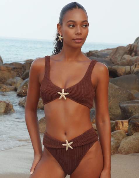 Moda Minx Baylys scrunch knot bikini top in coffee