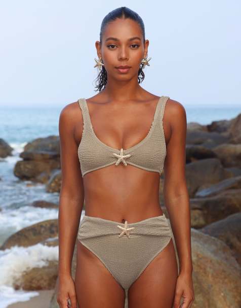 Moda Minx Baylys scrunch knot bikini top in stone - view 1