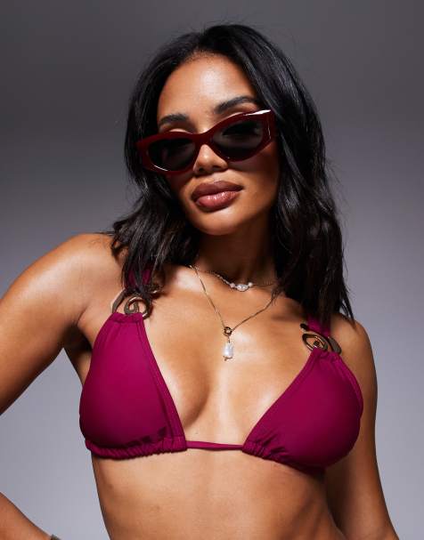 Moda Minx bikini top with shell detail in berry