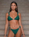 [Moda Minx] Moda Minx bikini top with shell detail in dark green M GREEN