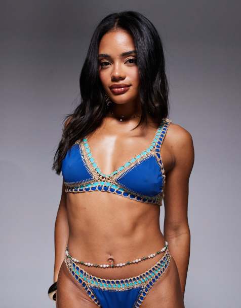Moda Minx - Bikinitopje met gehaakte rand in blauw - view 1