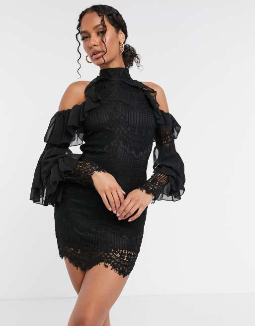 Black lace 2025 cold shoulder dress