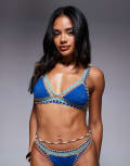[Moda Minx] Moda Minx crochet trim bikini top in deep blue M-L Mid blue