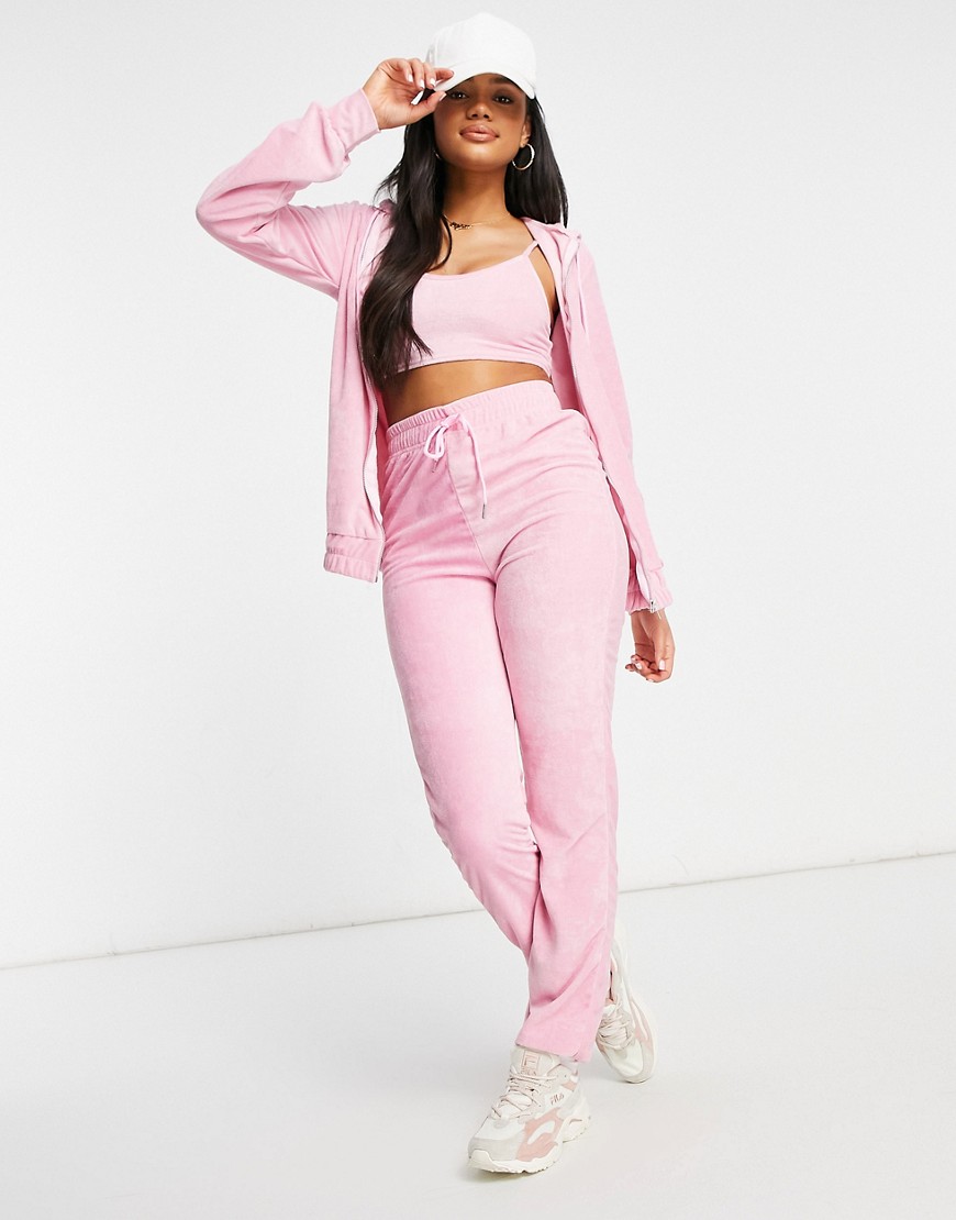 Moda Minx cropped hoodie and sweatpants set in pink terrycloth