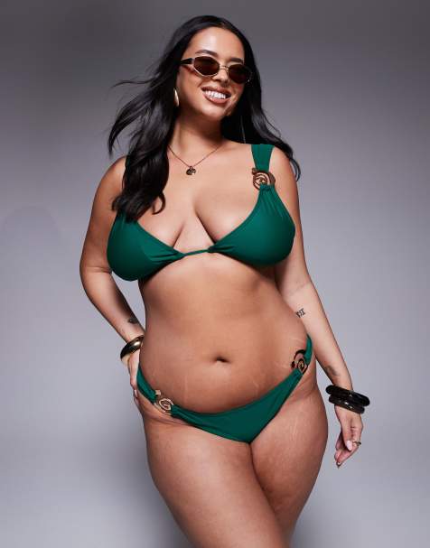Moda Minx Curve - Bas de bikini avec liens sur les côtés et détails métalliques - Vert - view 1