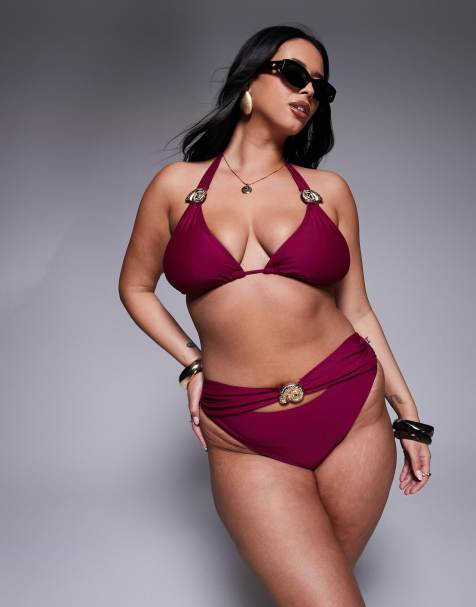 Moda Minx Curve bikini bottom with gold hardware detail in berry - view 1