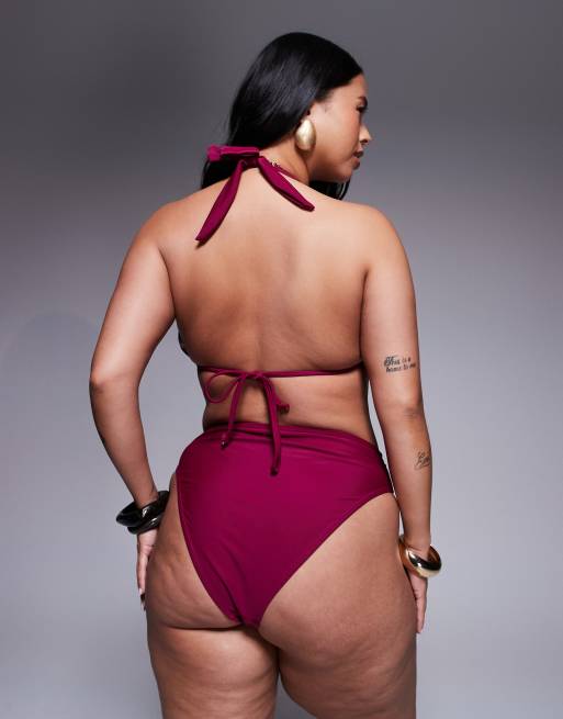 Moda Minx Curve bikini bottom with gold hardware detail in berry, 2 of 4