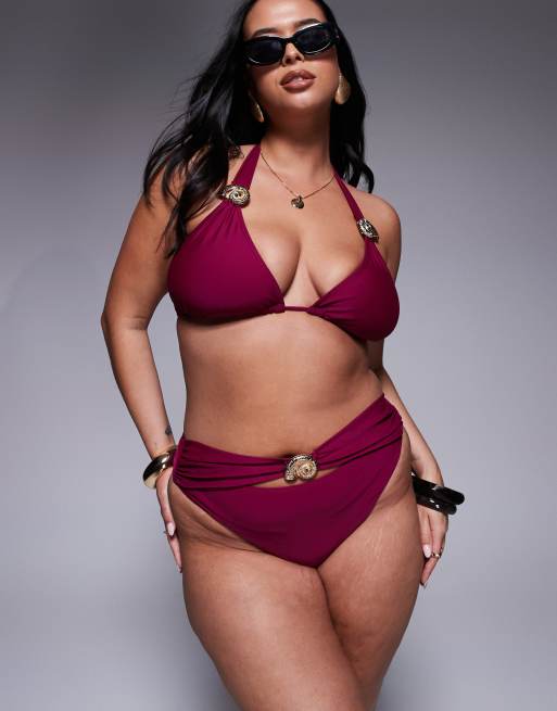 Moda Minx Curve bikini with gold hardware detail in berry
