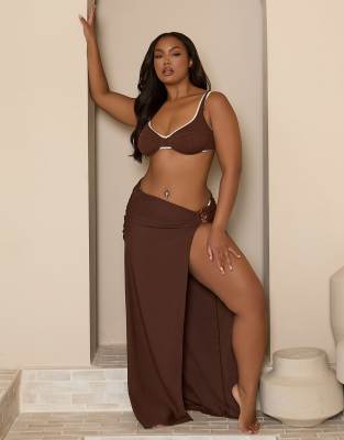 Moda Minx Curve – Brązowa kopertowa spódnica maxi - view 1
