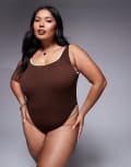 [Moda Minx Curve] Moda Minx Curve contrast binding swimsuit in brown 18 BROWN