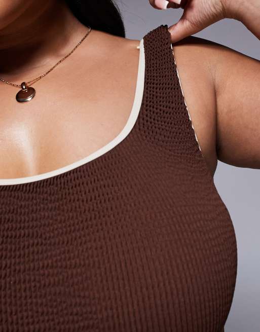 Moda Minx Curve contrast binding swimsuit in brown, 3 of 4