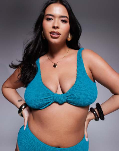 Moda Minx Curve scrunch knot front bikini top in teal - view 1