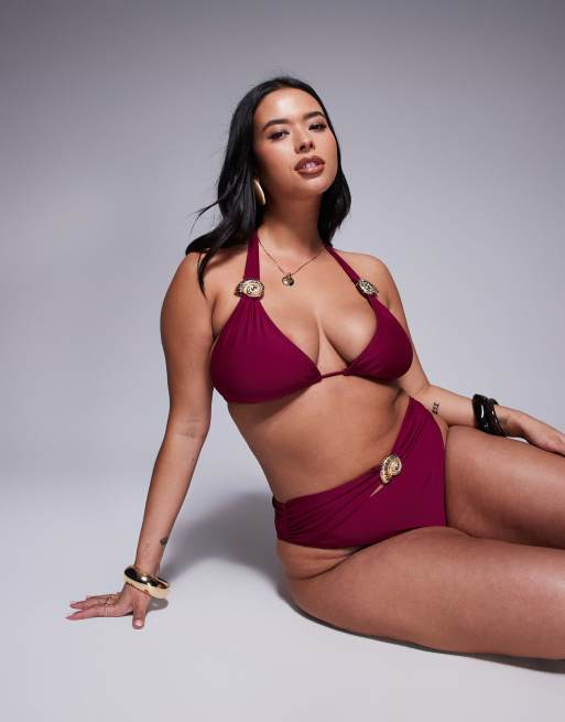 Moda Minx Curve - Top bikini a triangolo color mora con dettagli in metallo oro