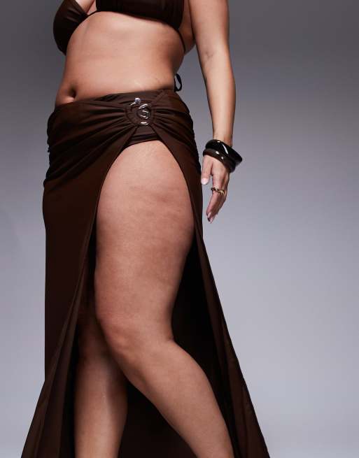 Moda Minx Curve wrap maxi skirt in brown, 5 of 5