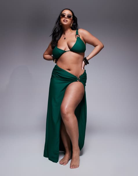 Moda Minx Curve wrap maxi skirt in green - view 1