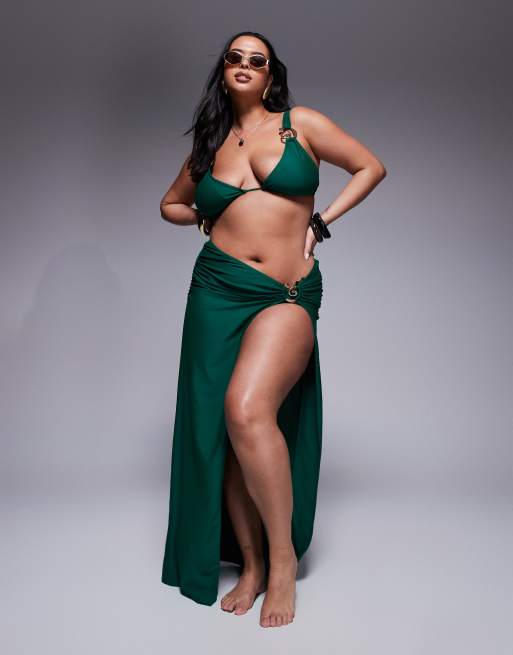 Moda Minx Curve wrap maxi skirt in green, 2 of 5