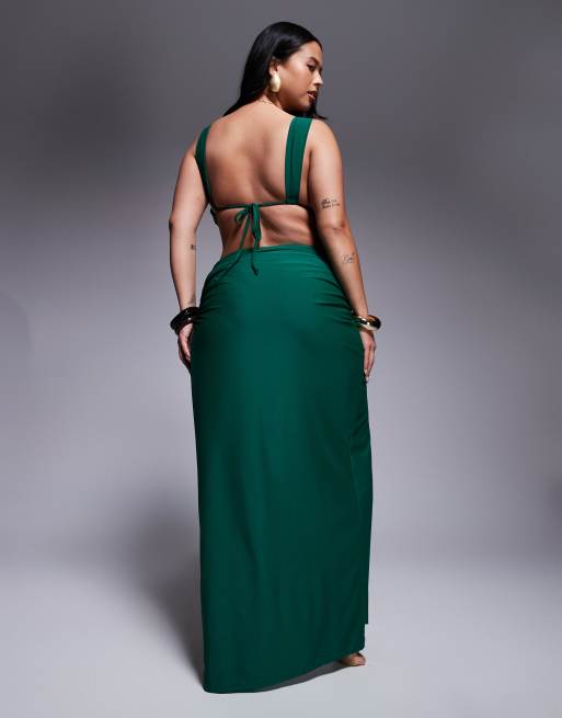 Moda Minx Curve wrap maxi skirt in green, 3 of 5