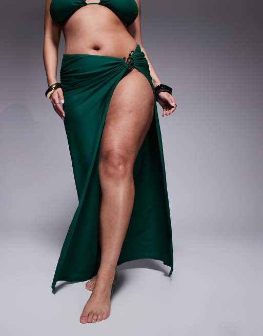 Moda Minx Curve wrap maxi skirt in green, 5 of 5