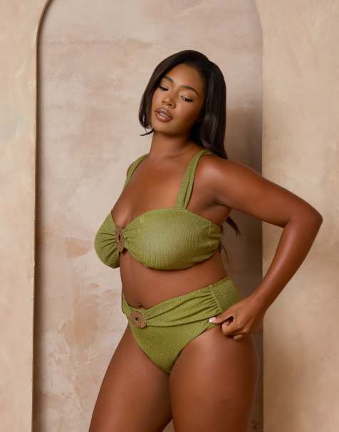 Moda Minx Curve X Alessa Tyrell-Charles - Olivengrønt bikinisæt med glimmer - view 1