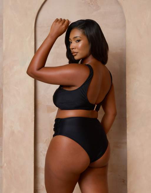 Moda Minx Curve X Alessa Tyrrell-Charles - Bas de bikini à taille haute et détail étoile de mer - Noir, 2 de 4