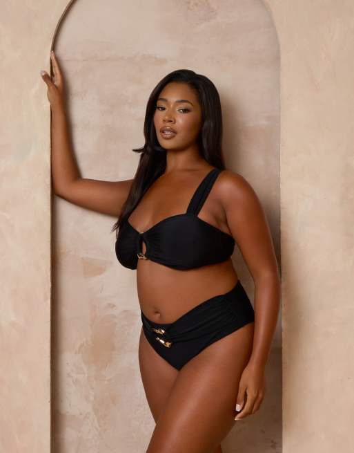 Moda Minx Curve X Alessa Tyrrell-Charles - Bas de bikini taille haute avec anneau - Noir, 3 de 4