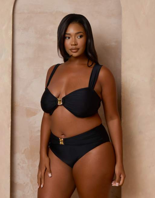 Moda Minx Curve x Alessa Tyrrell-Charles - Bikini nero con dettagli in metallo