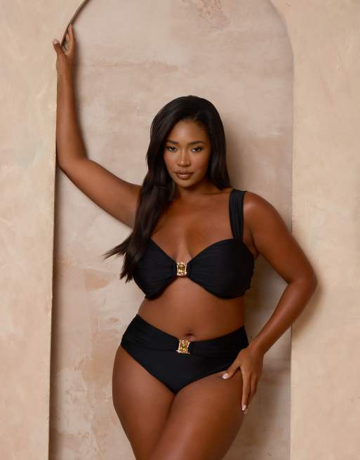 Moda Minx Curve X Alessa Tyrrell-Charles – Bikini in Schwarz mit Metalldetail, 3 von 3