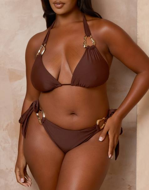 Moda Minx Curve x Alessa Tyrrell-Charles – Brązowe bikini z metalowymi detalami z efektem stopienia - view 1