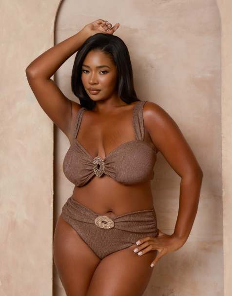 Moda Minx Curve X Alessa Tyrrell-Charles – Brungrå, glittrig bikini - view 1
