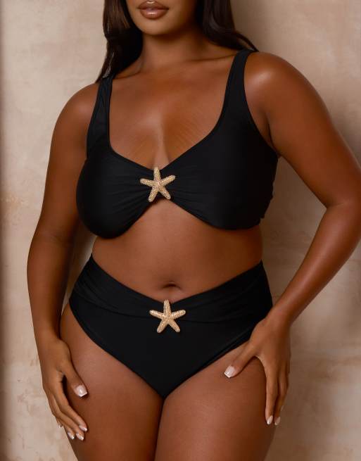 Moda Minx Curve X Alessa Tyrrell-Charles – Bustier-Bikinioberteil in Schwarz mit Seestern-Design, 2 von 4