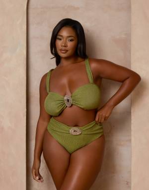 Moda Minx Curve X Alessa Tyrrell-Charles glitter wrap bikini bottom in olive