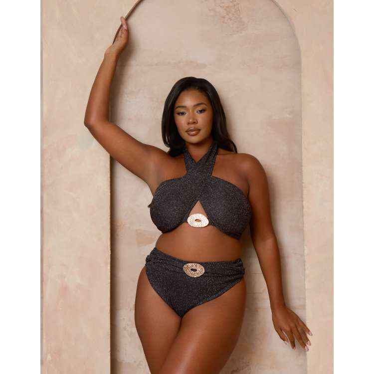 アレンシーGlitter knit bikini Moda Minx Curve x Alessa Tyrrell-Charles glitter wrap bikini with