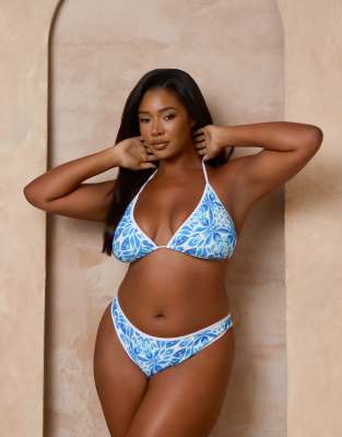 Moda Minx Curve X Alessa Tyrrell-charles Mykonos Print High Leg Bikini Bottom In Blue