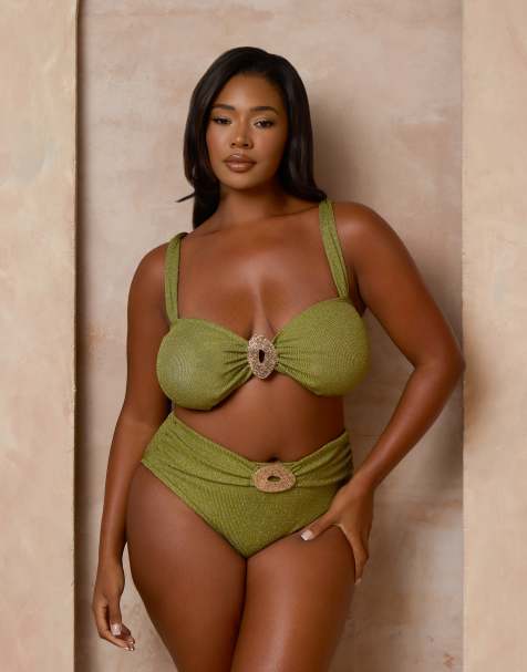 Moda Minx Curve X Alessa Tyrrell-Charles - Olivengrøn bralette-bikinitop med glimmer - view 1