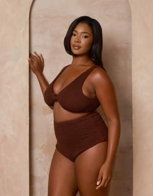 Moda Minx Curve X Alessa Tyrrell-charles Scrunch High Waist Bikini Bottom In Brown