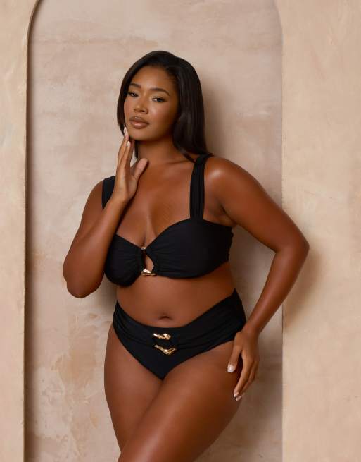Moda Minx Curve X Alessa Tyrrell-Charles - Sort bikinitop med brede stropper og ringdetalje, 3 af 4