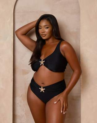 Moda Minx Curve X Alessa Tyrrell-charles Starfish Bralet Bikini Top In Black