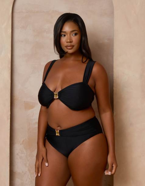 Moda Minx Curve X Alessa Tyrrell-Charles – Svart bikini med metalldetalj - view 1