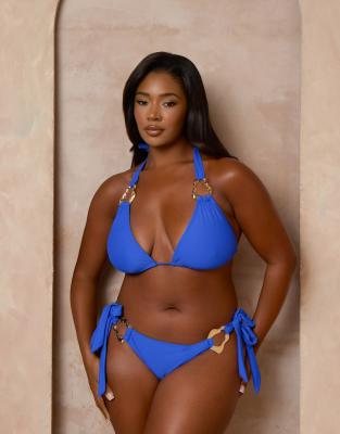 Moda Minx Curve X Alessa Tyrrell-charles Tieside Bikini Bottom With Molten Hardware Detail In Blue