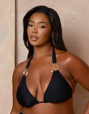 Moda Minx Curve X Alessa Tyrrell-charles Triangle Bikini Top With Molten Hardware Detail In Black