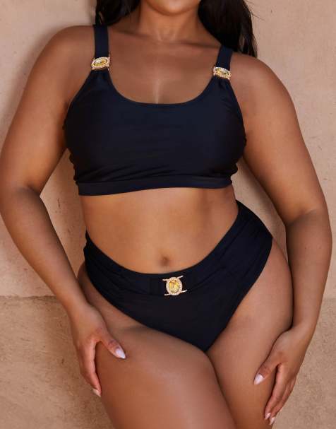 Moda Minx Curve X Bernadette Afia Amour high waist bikini bottom in black - view 1