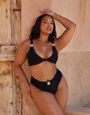 Moda Minx Curve X Bernadette Afia Amour knot triangle bikini top in black