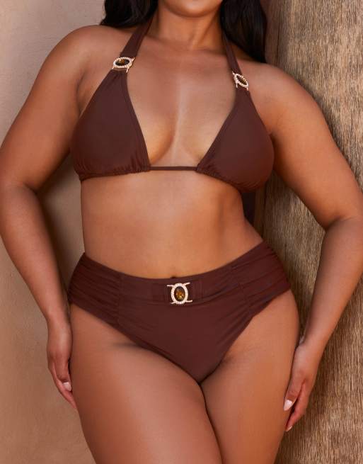Moda Minx Curve X Bernadette Afia - Amour - Slip bikini a vita alta color caffè
