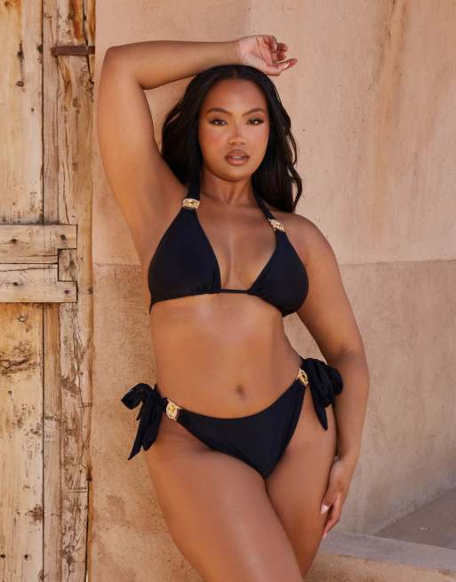 Moda Minx Curve X Bernadette Afia – Amour – Svart bikiniöverdel i trekantsmodell