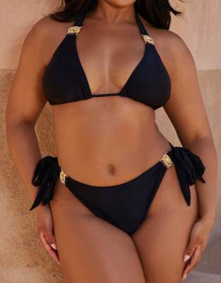 Moda Minx Moda Minx Curve X Bernadette Afia Amour tie side bikini bottom in black